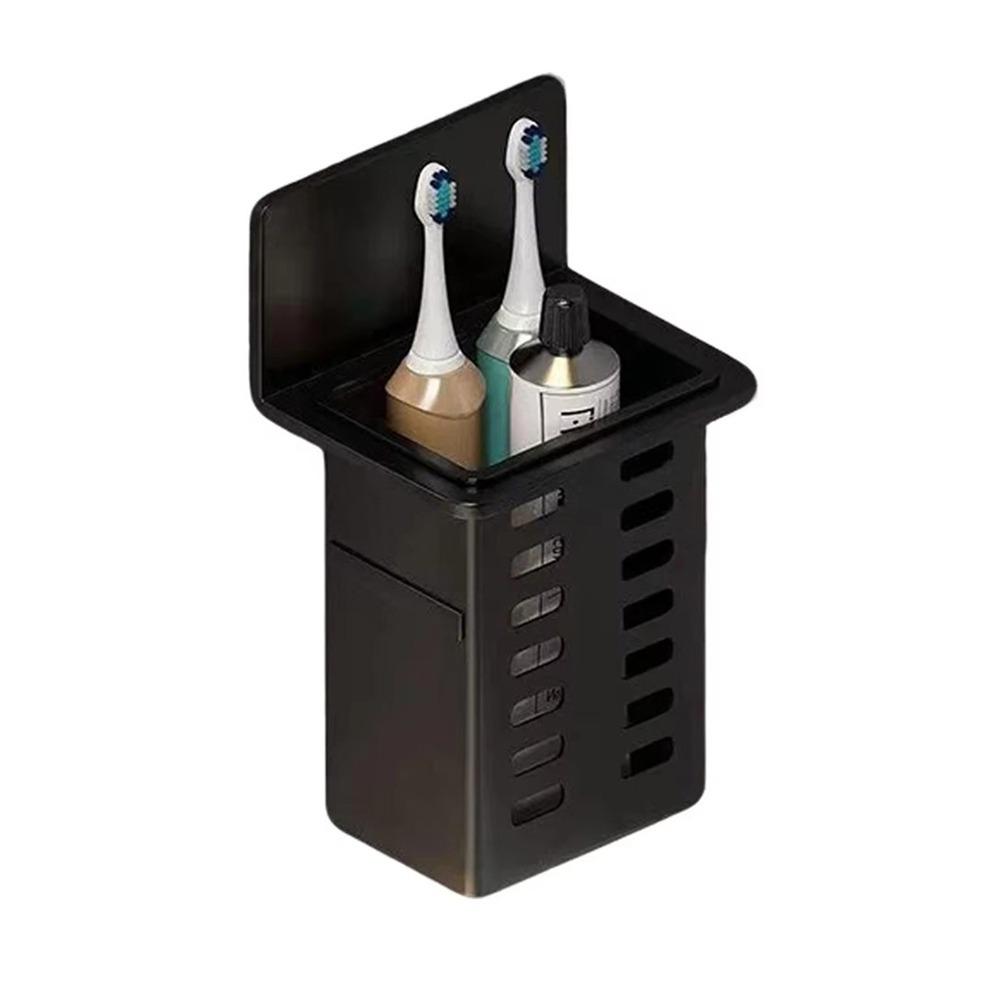 Plastic Wall Mounted Storage Box No Drill Self Adhesive Makeup Brush Storage Box Space Saving Simple Toothbrush Storage Rack