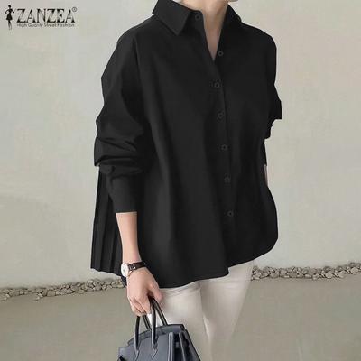 Женская свободная повседневная блузка с отложным воротником и длинным рукавом