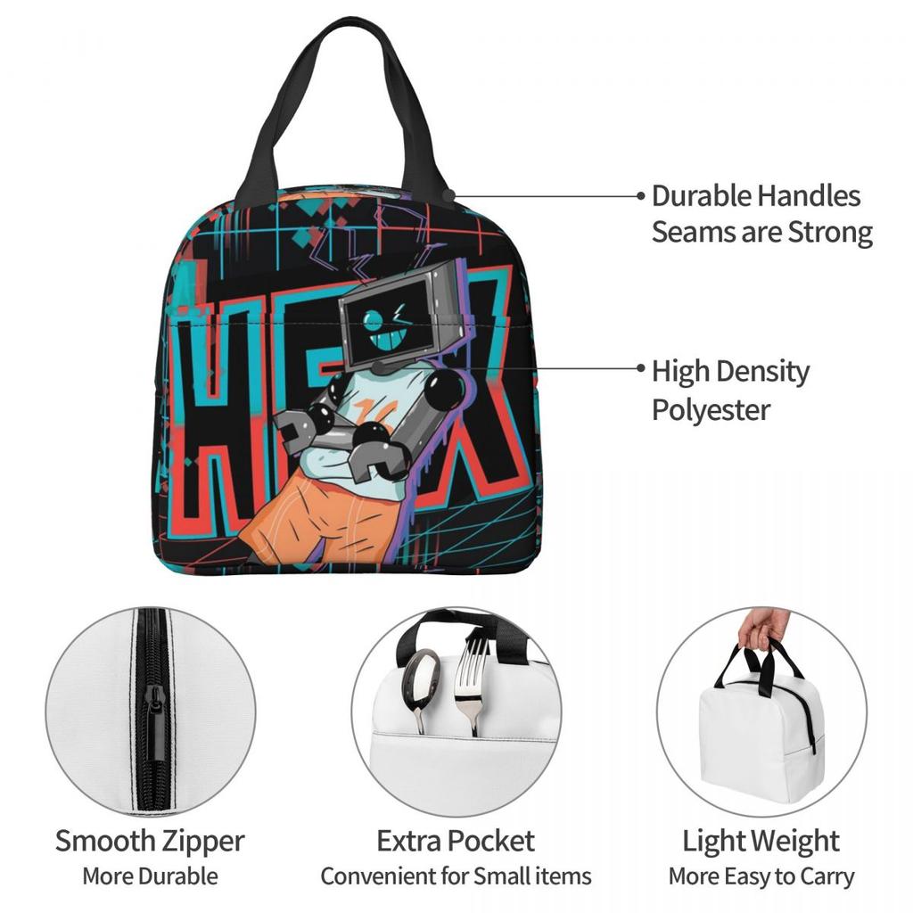 Insulated Lunch Bag for Kids School Cooler Thermal Food Box Tote Portable Lunch Boxes Container Fnf Hex Neon Artwork