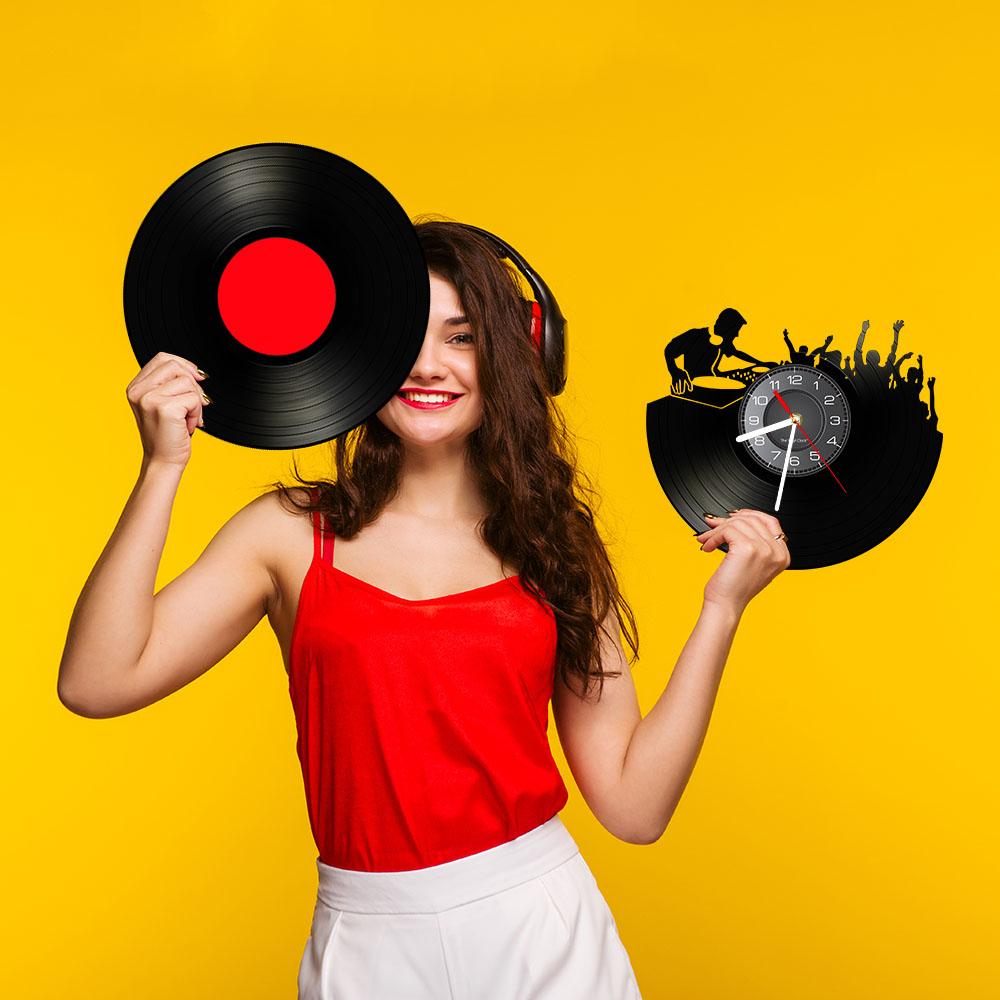 Ночной клуб, музыкальный фестиваль, диджейская будка, поворотные столы, Настенный декор для ночного клуба, настенные часы, дискотека, танцевальная вечеринка, виниловая пластинка, настенные часы