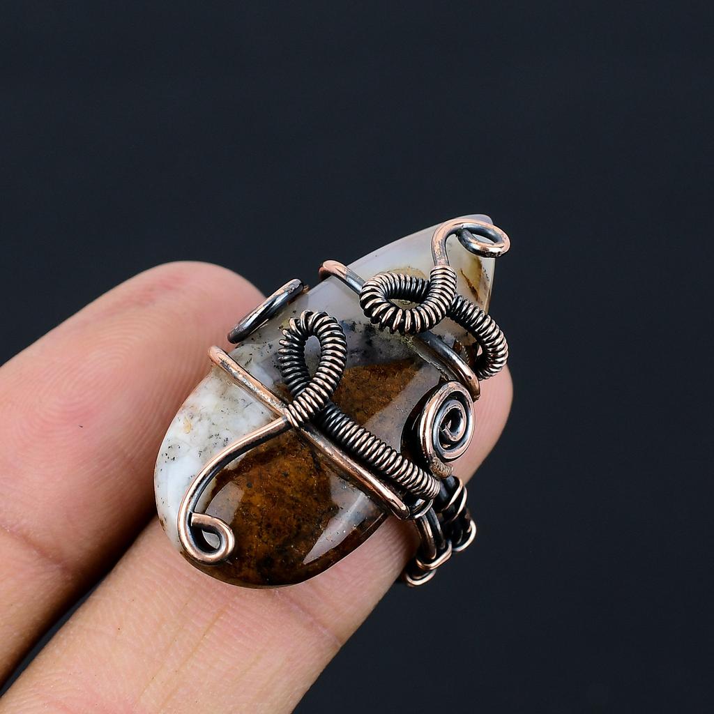 Кольцо из натуральной императорской яшмы ручной работы из медной проволоки, размер 6,5 i7d10