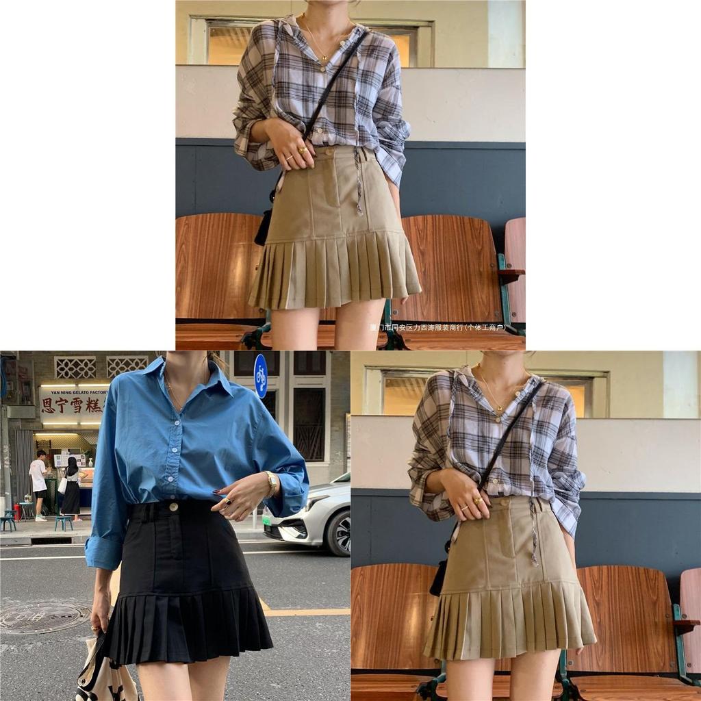 Cotton Blend Pleated Skirt For Women Spring High Waist Slim Fit With Embroidered Design For Casual Wear