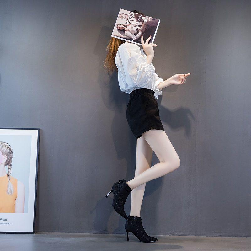 Женские ботильоны на каблуке с деталью банта сзади, новые ботильоны-стилетто Мартин с острым носком, стройнящие ботинки