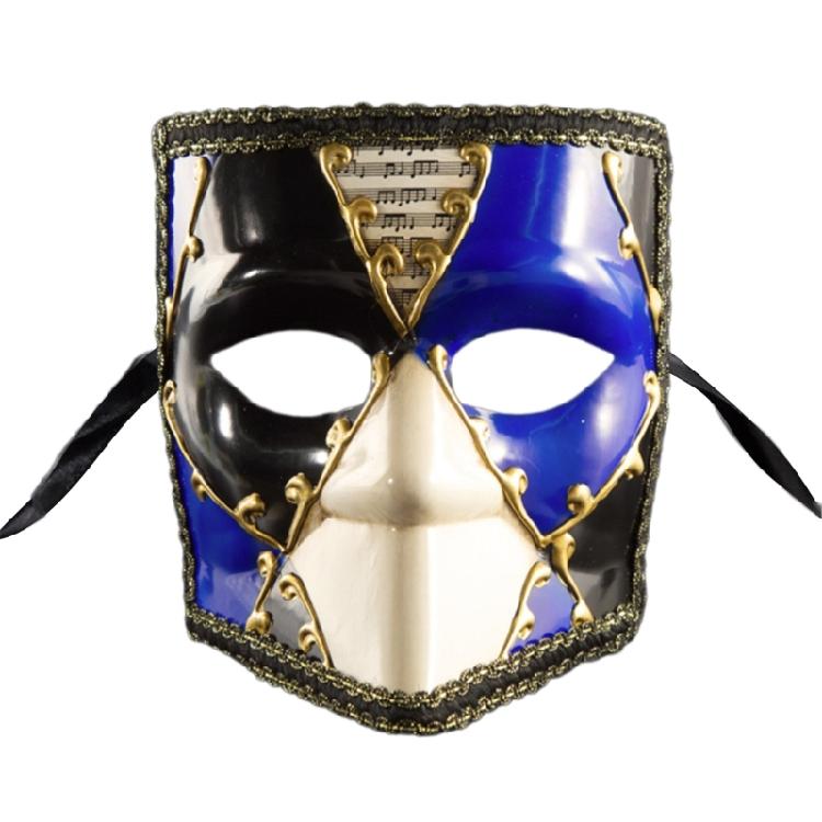 Artisanal Full Face Carnivals Masquerade Mask Men's Lace Trim Venetian Phantom Look Eyemask with Ribbon for Festivities