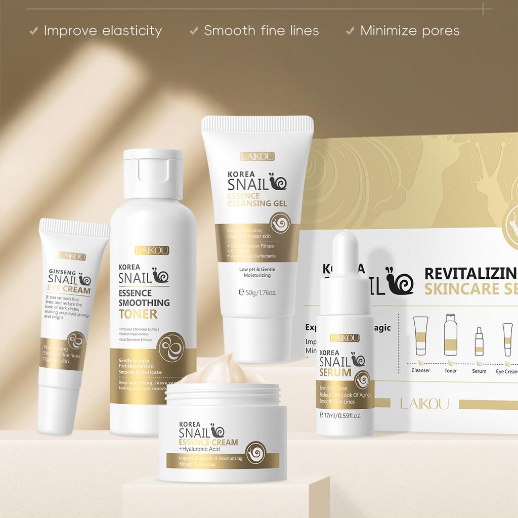 LAIKOU Набор из 5 средств по уходу за кожей лица Snail Skincare для осветления цвета лица