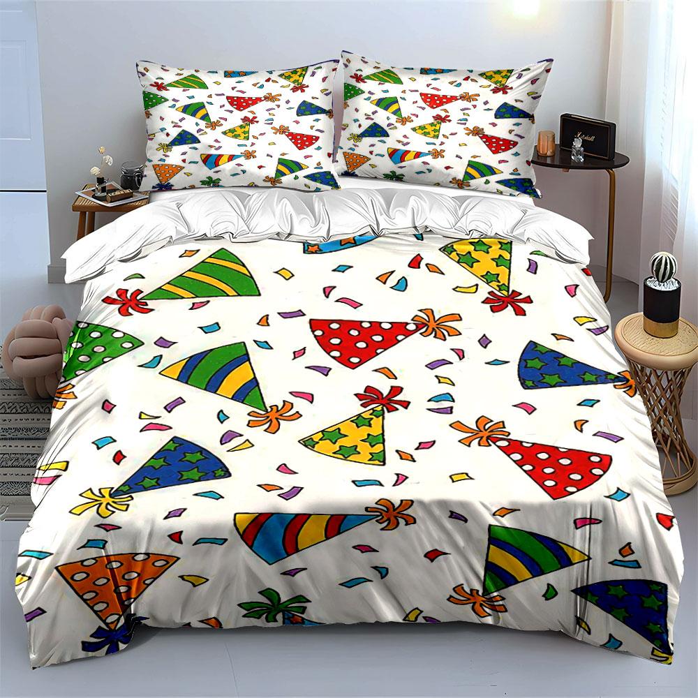 Colorful Party Hat Bedding Set Bedding Duvet Cover Set Duvet Cover Pillowcases (1 * Duvet Cover 2 * Pillowcases, without duvet insert)