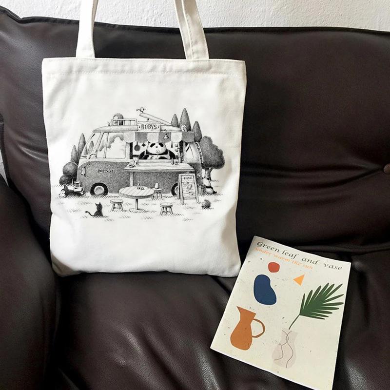 Холстовая сумка Kawaii Harajuku с рисунком, сумка для покупок, сумка через плечо с принтом, сумка для покупок, повседневная модная сумка.