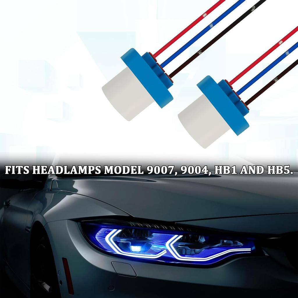 9007 9004 HB1 HB5 Headlight Wiring Harness Socket Adapter, High Temperature 3-Pin Male/Female Plug Pigtail Connector for Automative Replacement