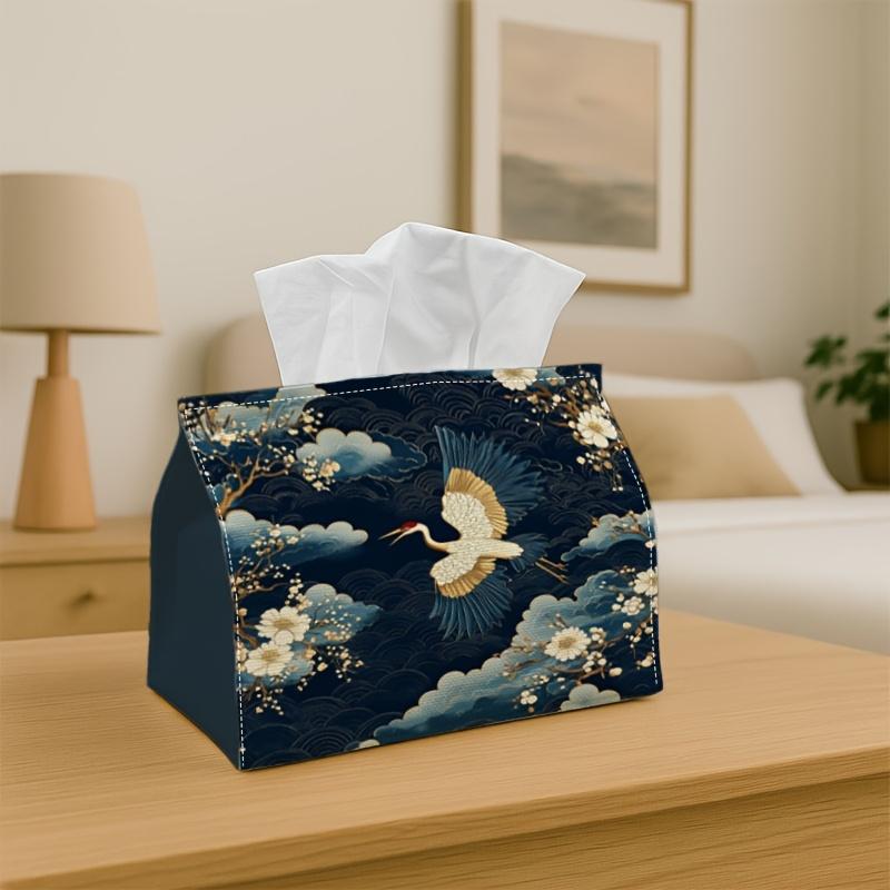 1pc Flying Crane Design Tissue Holder | Versatile Napkin Holder, Ideal for Home Use, Gatherings, And Car Decor Oriental Night Floral - Stylish Tissue