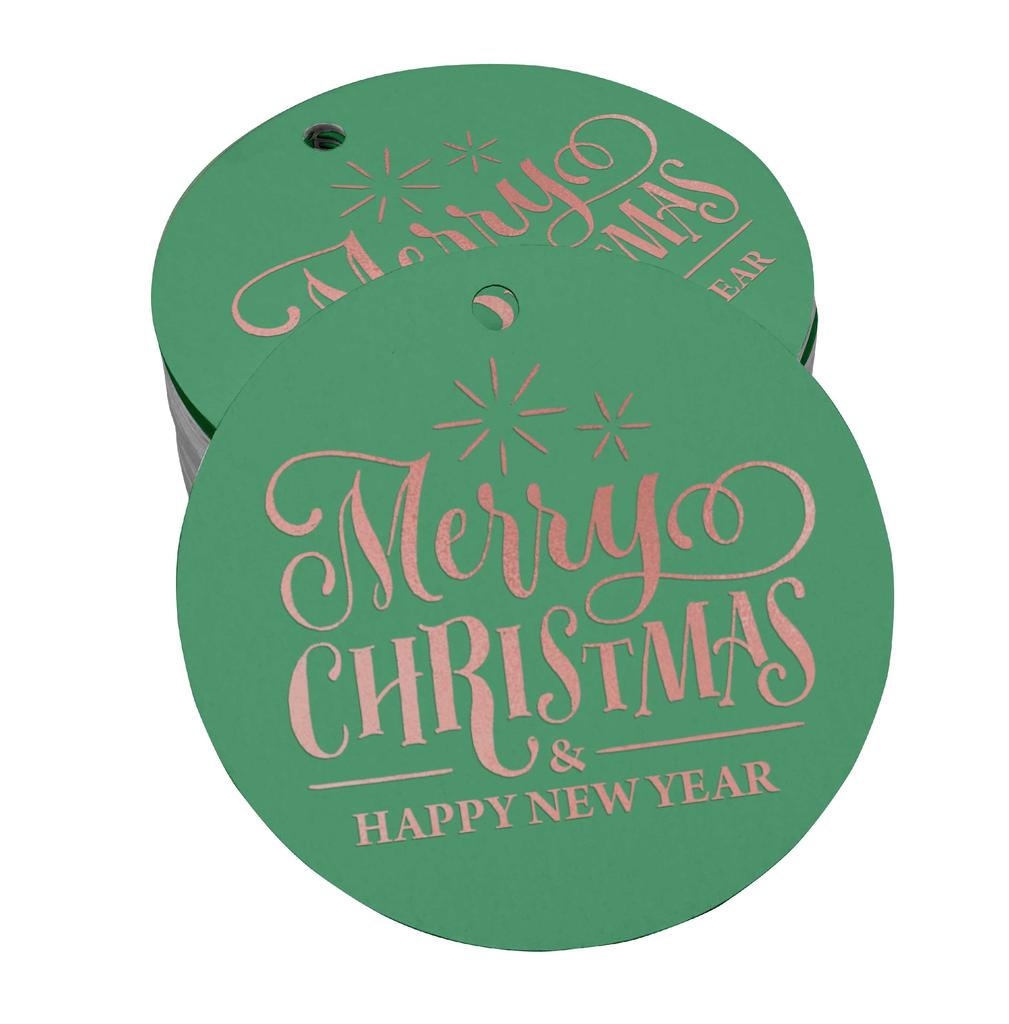 Inkdotpot Pack Of 100 Real Gold Foil Paper Tags Merry Christmas & Happy New Year Text Favor Hang