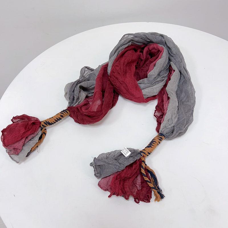 Retro Pleated Color Matching Gradual Change Scarf Soft Versatile Slender Silk Scarf Women'S Warm Neck Scarf Shawl