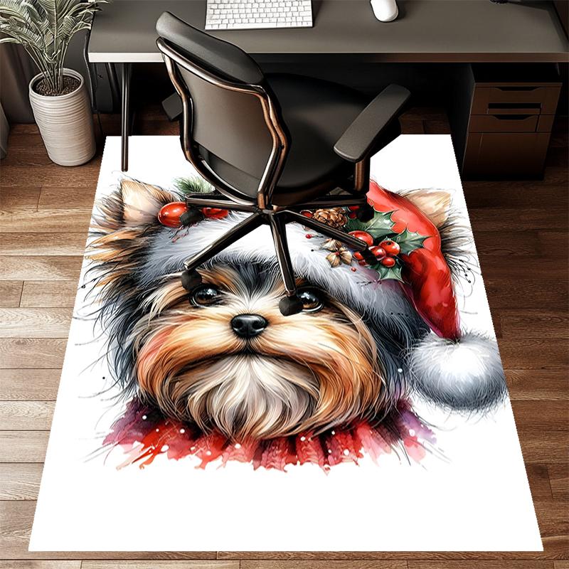 Chrismas Dog Polyester Carpet, Soft Indoor Mat for Office Chair, Living Room, Computer Desk - Decorative Home Office Rug Design