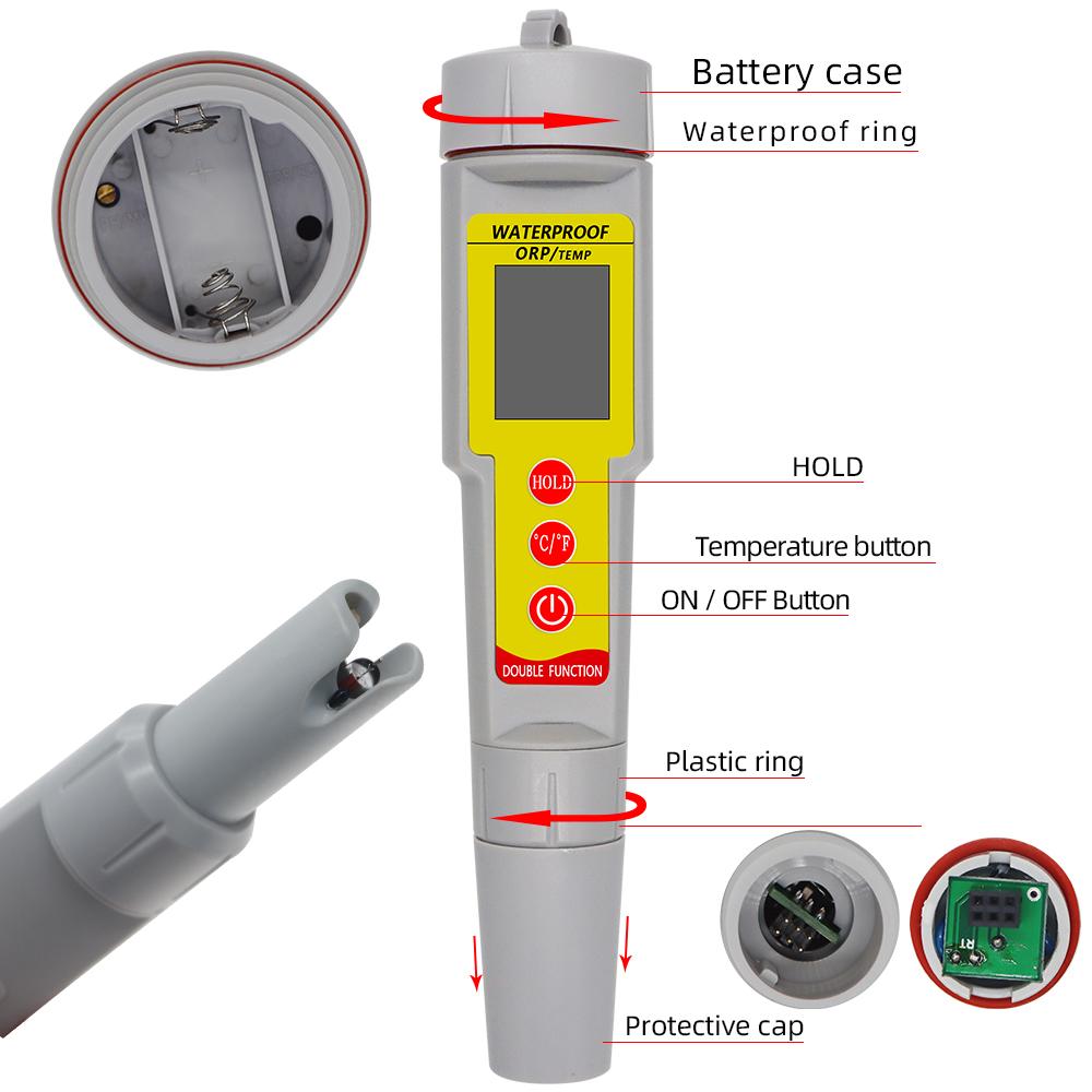 ORP-619 Водонепроницаемый ОВП/ТЕМП Измеритель Портативный Тестер Качества Воды Цифровая Ручка для Тестирования ОВП Анализатор Окислительно-Восстановительного Потенциала для Аквариума