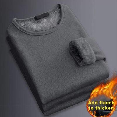 Мужская осенне-зимняя рубашка, утепленная плюшевая, теплая, мягкая, с круглым вырезом, эластичный однотонный пуловер с длинными рукавами, большие размеры, повседневное нижнее белье, верхнее нижнее белье