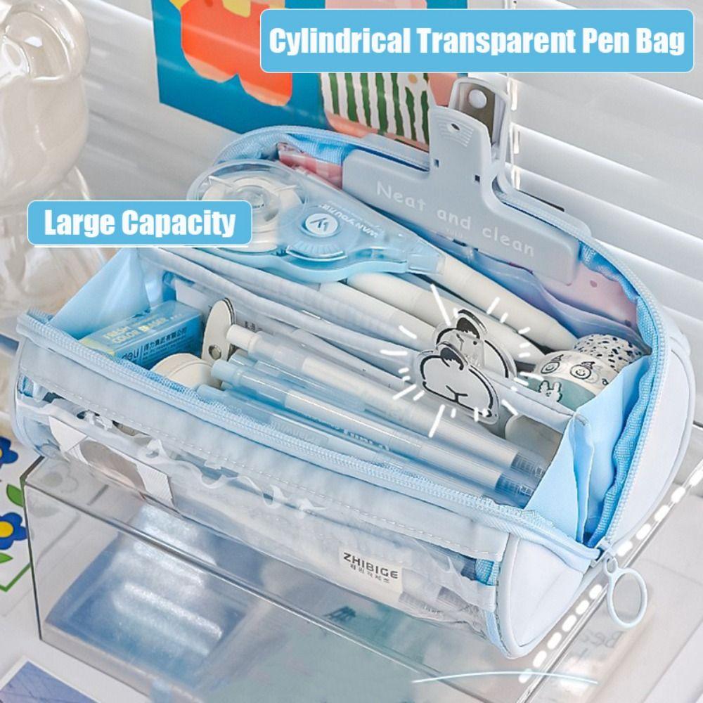 Цилиндрическая сумка для ручек Прозрачная сумка для канцелярских принадлежностей Грязенепроницаемая коробка для ручек для студентов