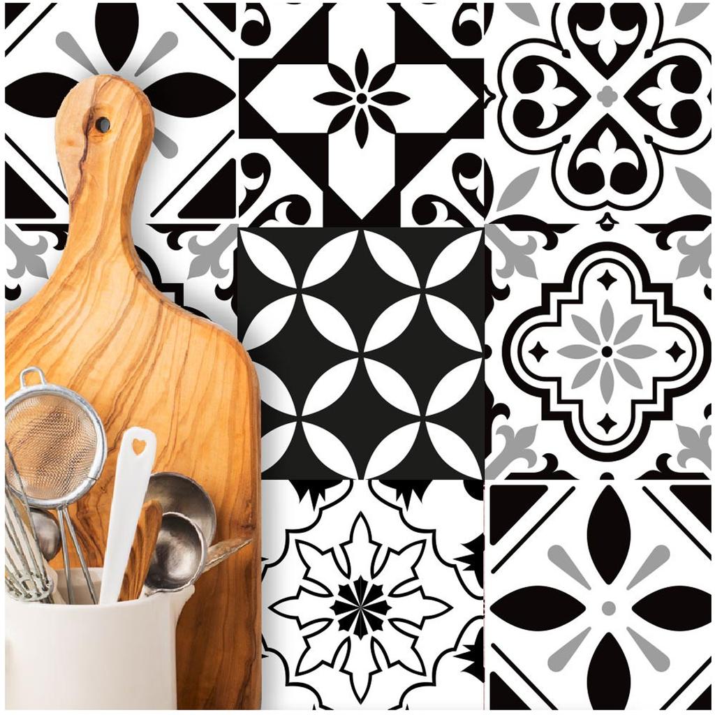 Les Trésors De Lily [Q7344] - Set de 6 stickers 'Carreaux de Ciment' noir - 15x15 cm