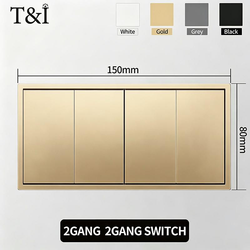 Flush Mount EU Electrical Socket 16A 250V with USB Type-C Charging 1/2 Gang Switch, 80x80mm Golden Panel for European Standard
