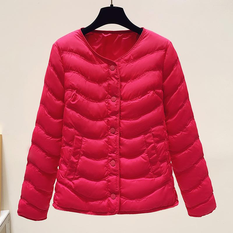 Inner Pot Warm and Lightweight Cotton Jacket for Women's Autumn and Winter Round Neck Short Cotton Jacket