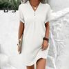 Летнее женское платье с V-образным вырезом и пуговицами с короткими рукавами Свободный однотонный пуловер Повседневная повседневная одежда Мини-платье для свиданий