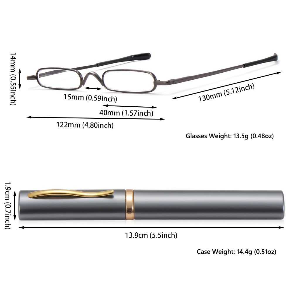 Women Spring Hinged Readers Slim Reading Glasses with Pen Clip Tube Case Slim Pen Reading Glasses