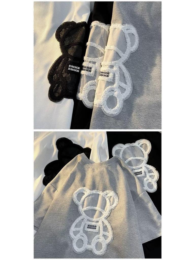 Мужской летний комплект из шорт с короткими рукавами и принтом медведя