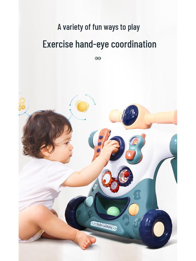 Регулируемая 3-в-1 детская ходунка и игрушка-коляска для толкания для детей в возрасте 0-3 лет