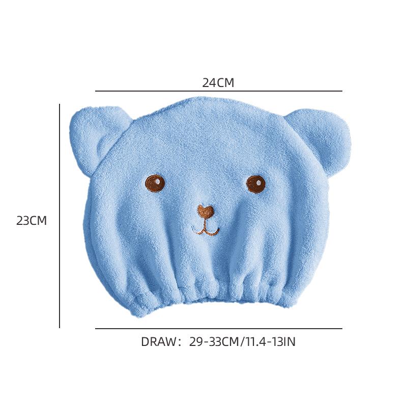Quick-Drying Absorbent Hair Drying Cap for Women - Thick Microfiber,  Cute Bear Embroidery, Shower Head Towel