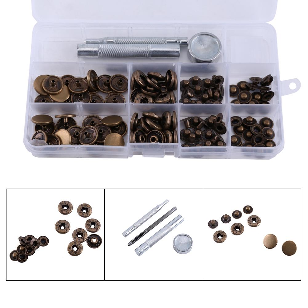 30 Sets 15mm Antique Brass Snap Fasteners Popper Press Stud Button Fixing Tool Kit