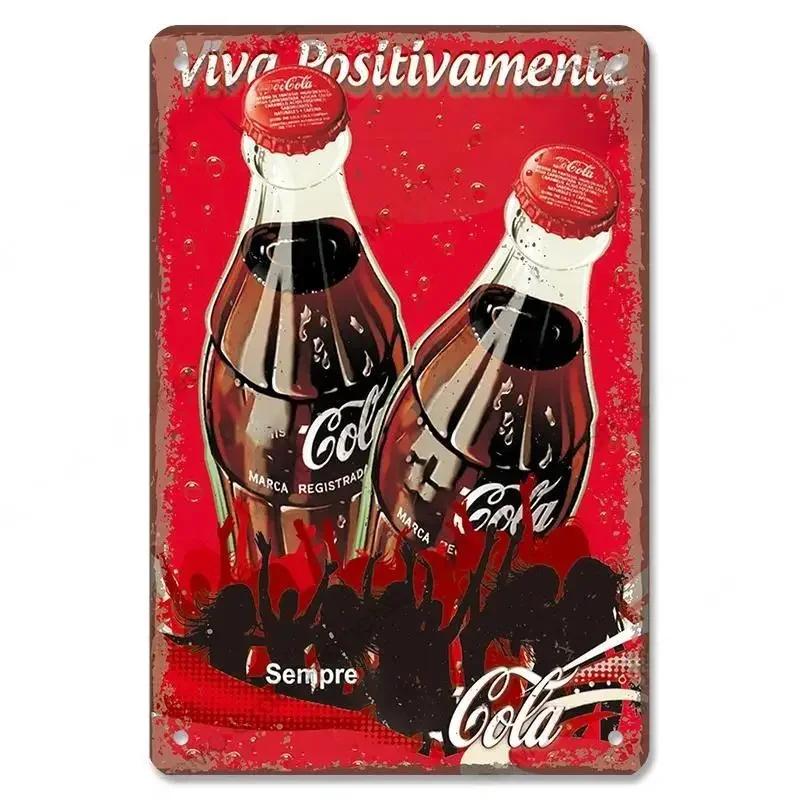 Жестяные знаки Винтажный постер с безалкогольными напитками Cola Металлические девушки пьют бутылки Cola Металлическая пластина Настенная декорация для бара, паба, клуба, ресторана