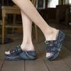 Fashion Slippers Women High Platform Woman Summer Denim Sandals Thick Soled Summer Soft Slide Shoes Novelty Anti-Slip Slides Outdoor