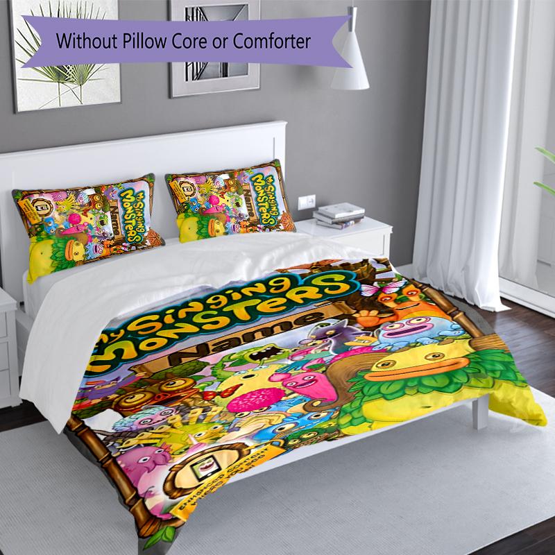 3pcs Custom Name My Singing Monsters Set,Includes 1 Duvet Cover and 2 Pillowcases,All-season Bedroom Decor