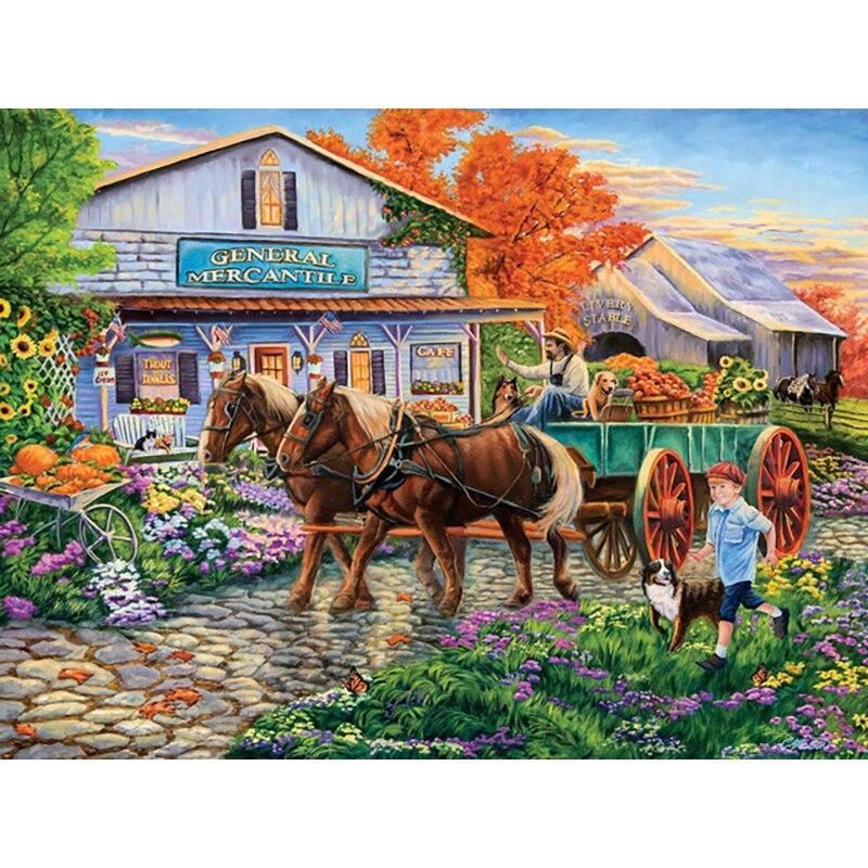 5D DIY Алмазная картина Пейзаж Дом Алмазная вышивка Пейзаж Вышивка крестиком Полный круглый дрель Домашний декор Ручной подарок