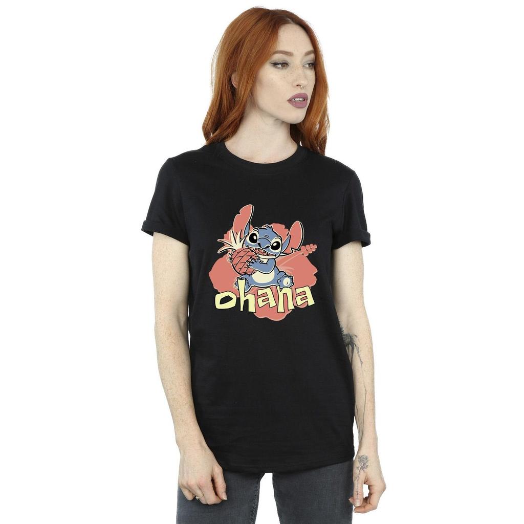 Disney Womens/Ladies Lilo And Stitch Ohana Pineapple Cotton Boyfriend T-Shirt