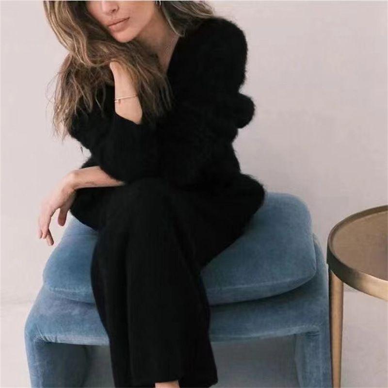 Осенне-зимний кардиган из искусственной норки, женский свободный свитер в ленивом стиле, мягкий корейский модный повседневный трикотажный топ с длинными рукавами