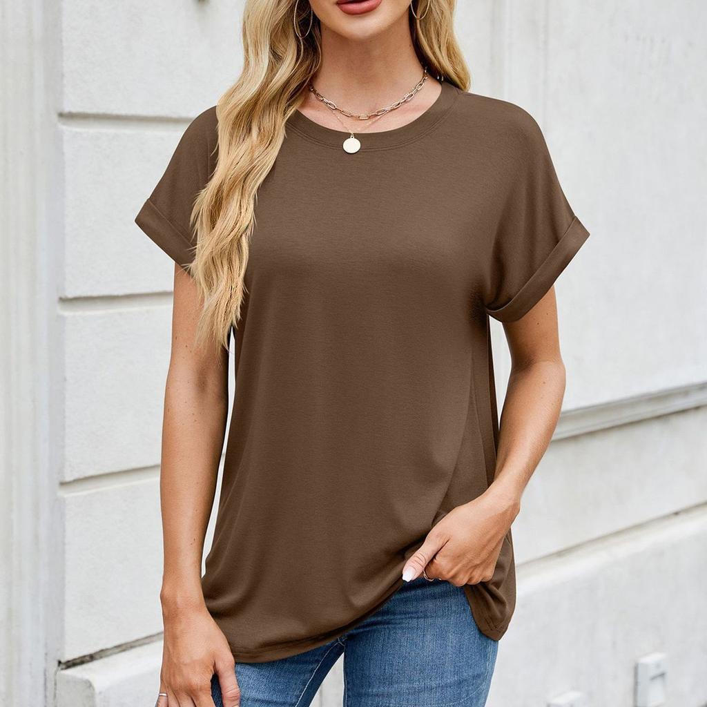 Женская модная однотонная футболка с круглым вырезом и коротким рукавом