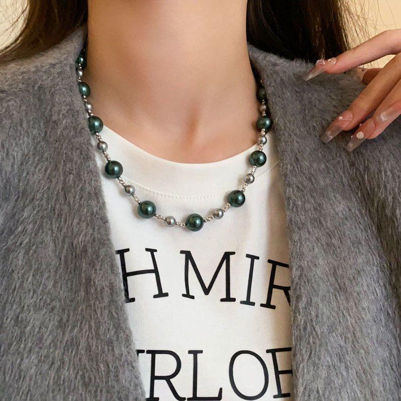 Korean temperament love butterfly pearl fringed necklace fashion collarbone chain versatile item decoration