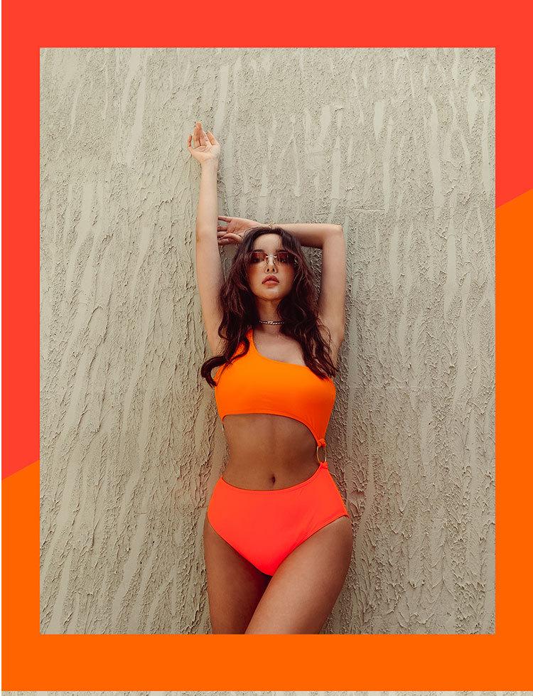 Women's Korean-Style One-Shoulder Halter Backless High-Waist Slimming One-Piece Swimsuit for Resort