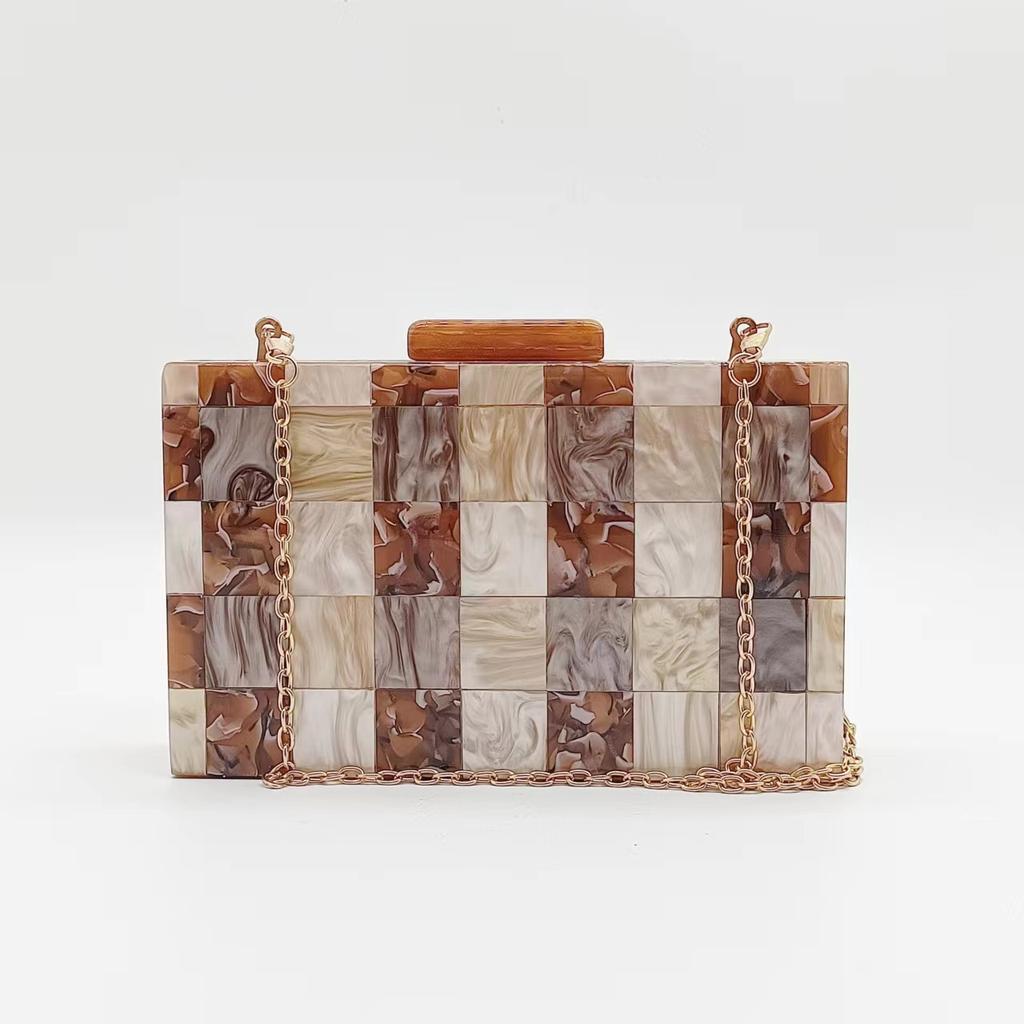 Crossbody Chain Bag Square Acrylic Evening Clutch Small Shoulder Multi-color Patchwork Unusual Party Woman Luxury Designer Bags