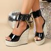Women's Thick Sole Grass Woven Slope Heel Sandals Increase Sexy Simplicity Personalized Ankle Strap Sandals