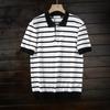 Cool Feeling Silk Light 389 + Foreign Trade Tail Goods Men's Summer Retro Lapel Striped Knitted Short sleeve Polo Shirt