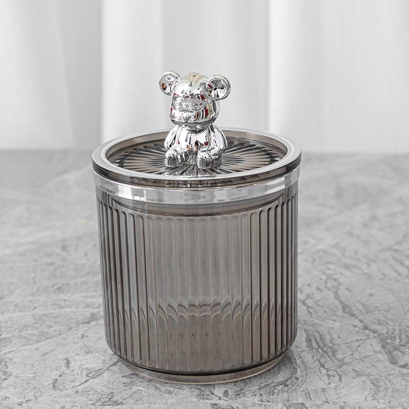 Luxury Cotton Swab & Makeup Storage Box - Dustproof Toothpick & Floss Holder with Bear Design