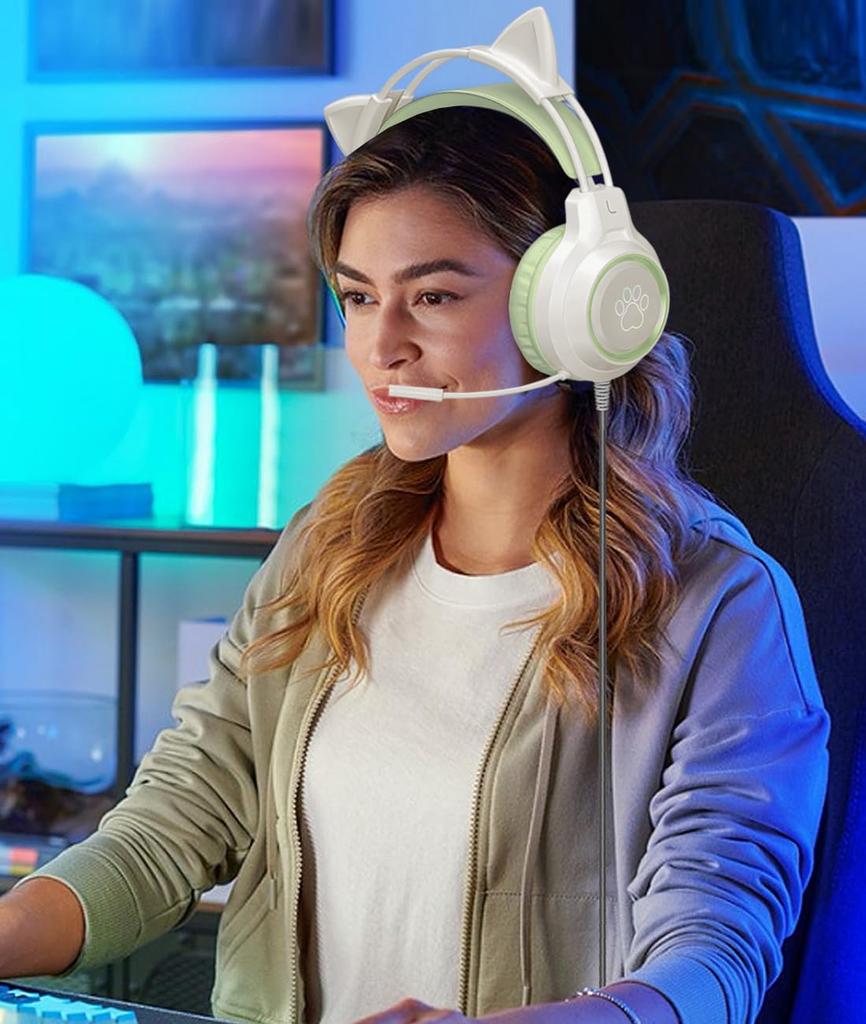 Проводные игровые наушники Cat Ear 40MM RGB USB с мягким защитным покрытием, хорошим звуком, регулируемые, совместимые с языками, подарок на день рождения, новый год с инструкцией на японском языке