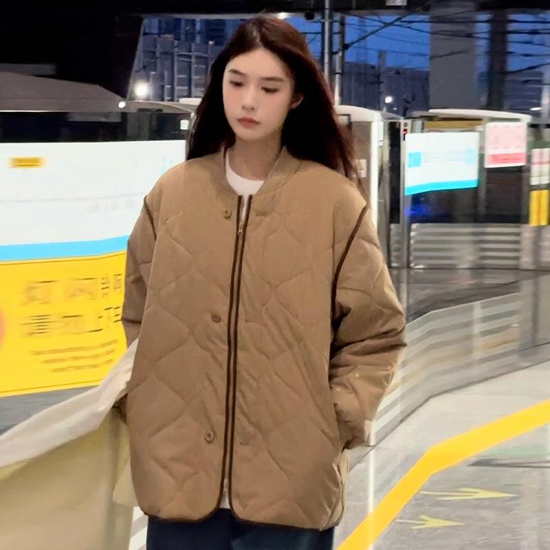 Ленивый ветер ромбовидная хлопковая одежда женская осень и зима чувство дизайна маленький человек стеганый хлопок свободное и тонкое хлопковое пальто