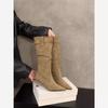 Pointed High Heel Khaki Skinny Boots Women's Shoes Summer Vintage Pile Boots Medium Barrel