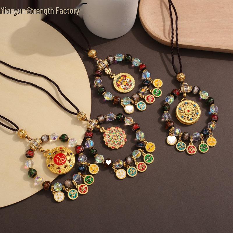 Tibetan Wealth God Zhakila Lhamo Incense Ash Glass Pendant - Five Directions Car Charm, Metal Retro Style