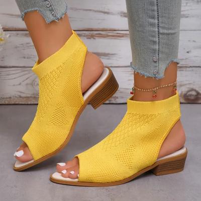 2024 Новые женские босоножки с открытым носком, сетчатые дышащие женские туфли, однотонные туфли с квадратным каблуком «рыбий рот», Zapatos De Mujer