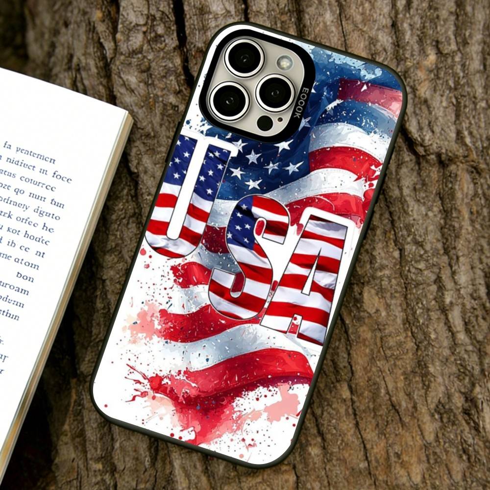 Художественный Чехол для Телефона с Американским Флагом для iPhone 17,16,15,14,13,12,11 Plus,Pro Max,XS,Цветной Серебряный Внутренний Покрытие