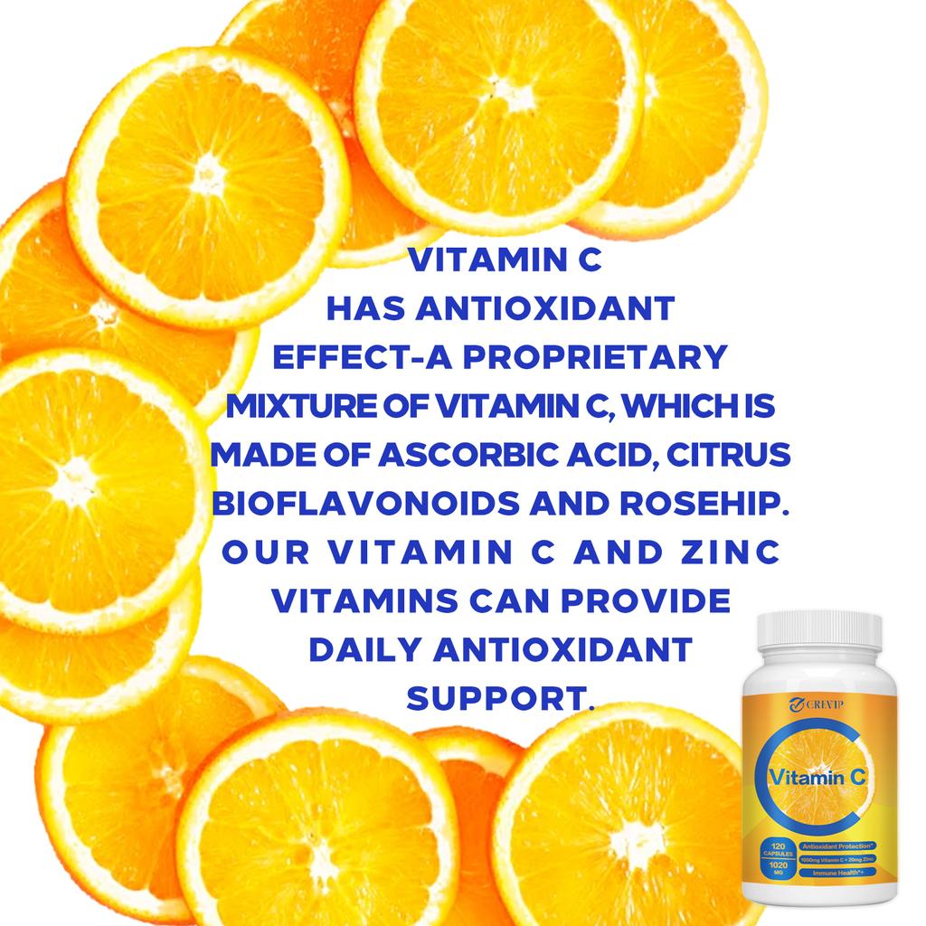 GREVIP - 1000mg Vitamin C and 20mg Zinc Supplement - Antioxidant Protection and Immune Health Support