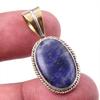 Natural Sodalite Gemstone 925 Solid Sterling Silver Two Tone Pendant 1.25'' I9o49