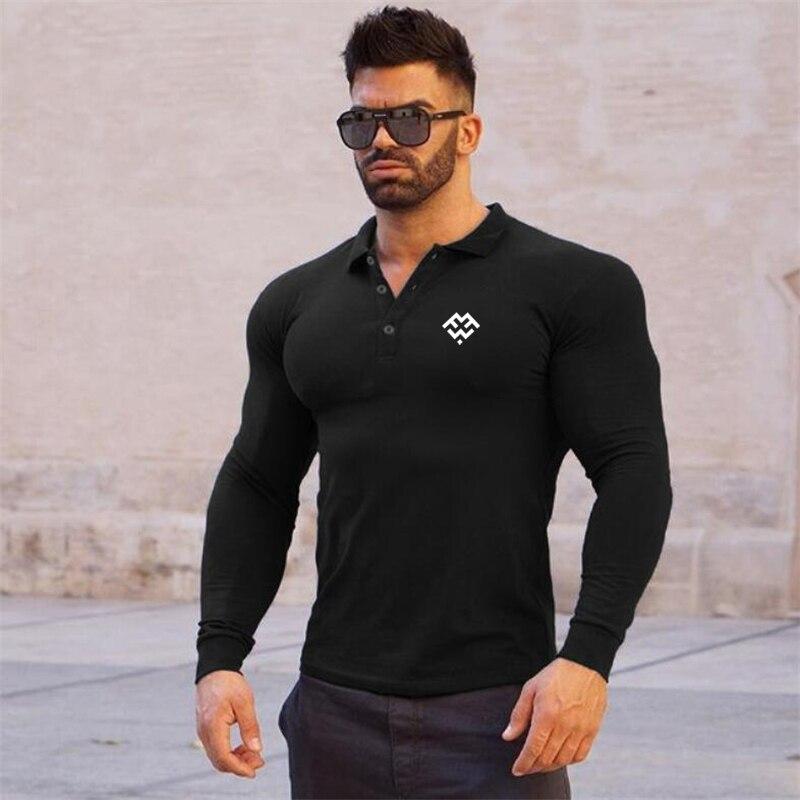 Muscleguys Американский фитнес-трендовый свитер, мужская весенне-осенняя футболка с длинными рукавами с лацканами Tough Guys, тонкая спортивная повседневная нижняя рубашка